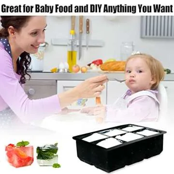 Large Ice Cube Tray 2 Pack Silicone Ice Cube Trays with Lid for Freezer Stackable Ice Cube Mold for Making Large Square Ice Cubes for Whiskey Cocktails & Bourbon- Black