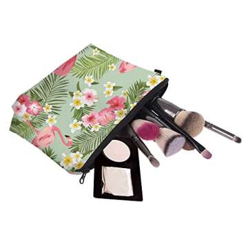Cute Travel Makeup Bag Cosmetic Bag Small Pouch Gift for Women (Tropical Flamingo)