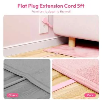 NTONPOWER Pink Power Strip, 5ft Extension Cord, 3 AC Outlets & 2 USB C & 2 USB A, Flat Extension Cord, Wall Mount, Flat Plug Power Strip for Home, Dorm, Vanity Desk, Nightstand, Women Travel Essential