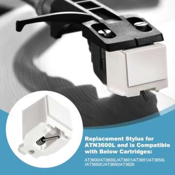 Turntable Stylus Replacement for ATN3600 ATN3600L with Cleaning Brush