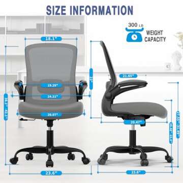 Office Chair, Ergonomic Desk Chair with Adjustable Lumbar Support, High Back Mesh Computer Chair wit...