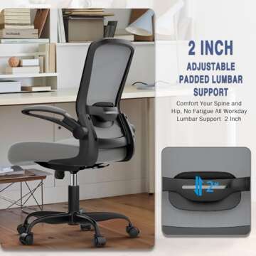 Office Chair, Ergonomic Desk Chair with Adjustable Lumbar Support, High Back Mesh Computer Chair with Flip-up Armrests-BIFMA Passed Task Chairs, Executive Chair for Home Office