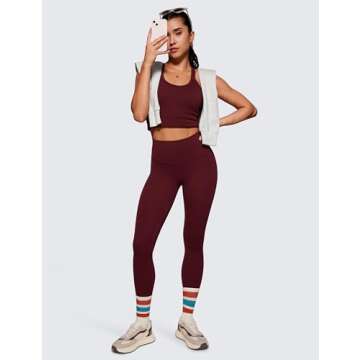 CRZ YOGA Womens Butterluxe High Waisted Yoga Leggings 28" - Double Seamed Buttery Soft Comfy Athletic Gym Workout Pants Red Merlot Large