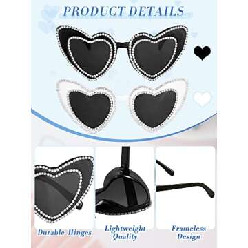 Konohan 2 Pairs Rhinestone Heart Shaped Sunglasses Bride and Groom Bling Sunglasses for Wedding Hone...