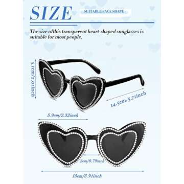Konohan 2 Pairs Rhinestone Heart Shaped Sunglasses Bride and Groom Bling Sunglasses for Wedding Honeymoon(Black with Gray, White with Gray)