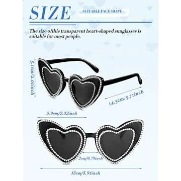 Konohan 2 Pairs Rhinestone Heart Shaped Sunglasses Bride and Groom Bling Sunglasses for Wedding Honeymoon(Black with Gray, White with Gray)