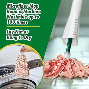 Libman Wonder Mop & Refills Kit – for Tough Messes and Powerful Cleanup – Easy to Wring, Long Handled Wet Mop for Hardwood, Tile, Laminate. Includes Three Replacement Heads, Machine Washable, 62 Inch