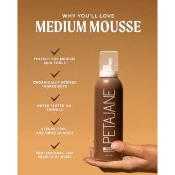 Medium Tanning Mousse 7oz - Sunless Self-Tanner for a Natural, Streak-Free, Organically Derived, Lig...