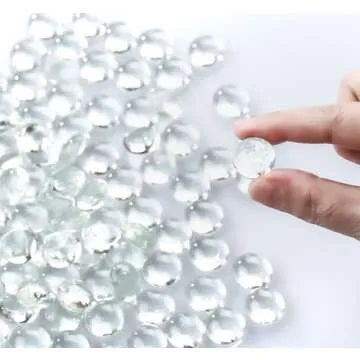 CYS EXCEL Clear Glass Gemstone Beads Vase Fillers (1 LB) Flat Marble Beads Multiple Color Choices Aquarium Decor Rocks Floral Stones Decorative Mosaic Gem Pebbles (Approx. 85-100 PCS)