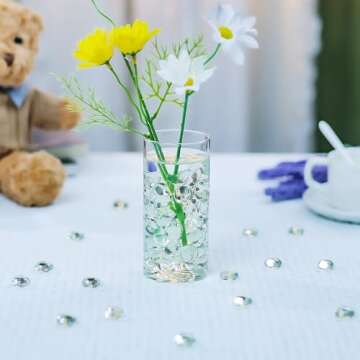 CYS EXCEL Clear Glass Gemstone Beads Vase Fillers (1 LB) Flat Marble Beads Multiple Color Choices Aquarium Decor Rocks Floral Stones Decorative Mosaic Gem Pebbles (Approx. 85-100 PCS)