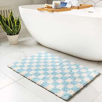 Banilla Bathroom Rugs, Extra Soft Double Thickness Microfibre, Super Absorbent with Non Slip Rubber Backing, Quick Drying, Machine Washable Bath Mats for Bathroom Floor, Shower & Sink, 20" x 31" Blue
