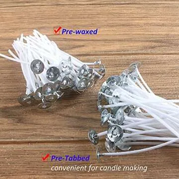MILIVIXAY 3.5" Candle Wick Bundle: 100PCS Candle Wicks, 100PCS Candle Wick Stickers and 6PCS Wooden Candle Wick Holders - Wicks Coated with Paraffin Wax, Cotton Wicks Kits for Candle Making.