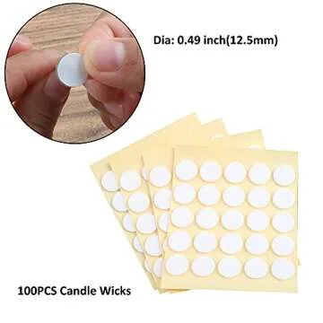 MILIVIXAY 3.5" Candle Wick Bundle: 100PCS Candle Wicks, 100PCS Candle Wick Stickers and 6PCS Wooden Candle Wick Holders - Wicks Coated with Paraffin Wax, Cotton Wicks Kits for Candle Making.