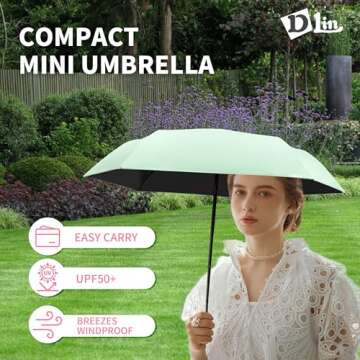 Dlin UV Umbrellas for Sun Protection,Small Compact, Small Umbrella for Purse,Suitable for Women Purse and Pocket (Green