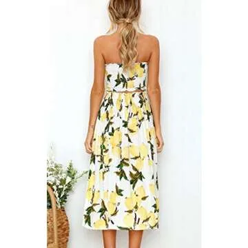 Yeshire Women's Elegant Floral Crop Top and Maxi Skirt Set 2-Piece Outfit