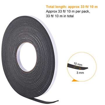 Hestya 10 m Foam Draught Excluder Weather Strip Tape Weatherstrip Weather Seals for Window Door Sealing (3 mm, Black)