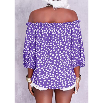 Teurkia Womens Off Shoulder Floral Print Blouse for Summer