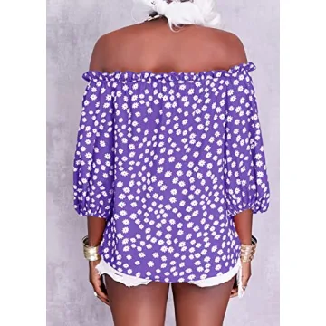 Teurkia Womens Off Shoulder Floral Print Blouse for Summer