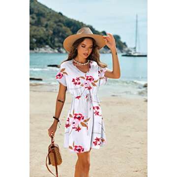 Ekouaer Stylish Flowy Beach Cover Up Dress for Women