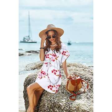 Ekouaer Stylish Flowy Beach Cover Up Dress for Women