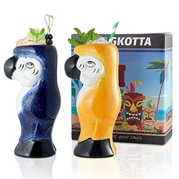 SUN GKOTTA 25OZ Tiki Mugs for Cocktail Set of 2 - Large Ceramic Tiki Cups,Tiki Glasses Cute Exotic C...