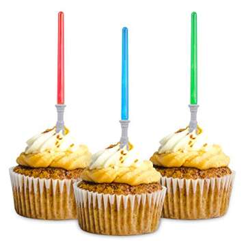 Super Z Outlet Light Sabre Cupcake Decoration Toppers Sticks Picks Set for Children Birthday Party, Fan Shows, Movies, 4" inches Tall - 12 Pack