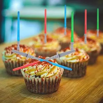 Super Z Outlet Light Sabre Cupcake Decoration Toppers Sticks Picks Set for Children Birthday Party, Fan Shows, Movies, 4" inches Tall - 12 Pack