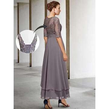 A Line Tea Length Mother of The Bride Dresses Royal Blue Ruffled Chiffon Long Formal Dress with Slee...