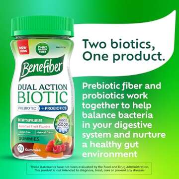 Benefiber Prebiotic Fiber Supplement Gummies with Probiotics for Digestive Health, Assorted Fruit Fl...