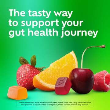 Benefiber Prebiotic Fiber Supplement Gummies with Probiotics for Digestive Health, Assorted Fruit Flavors - 50 Count