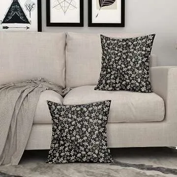 Vintage Flower Pillow Covers 20x20 Set of 2 Black Brown Floral Block Print Rustic Decorative Throw Pillows Outdoor Pillowcase Farmhouse Linen Cushion Case Decor for Home Sofa Couch Bed
