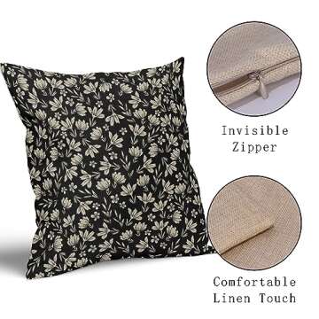 Vintage Flower Pillow Covers 20x20 Set of 2 Black Brown Floral Block Print Rustic Decorative Throw Pillows Outdoor Pillowcase Farmhouse Linen Cushion Case Decor for Home Sofa Couch Bed