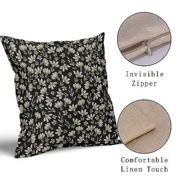 Vintage Flower Pillow Covers 20x20 Set of 2 Black Brown Floral Block Print Rustic Decorative Throw Pillows Outdoor Pillowcase Farmhouse Linen Cushion Case Decor for Home Sofa Couch Bed