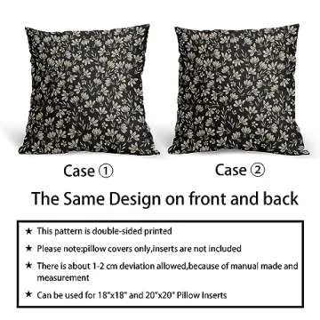 Vintage Flower Pillow Covers 20x20 Set of 2 Black Brown Floral Block Print Rustic Decorative Throw Pillows Outdoor Pillowcase Farmhouse Linen Cushion Case Decor for Home Sofa Couch Bed