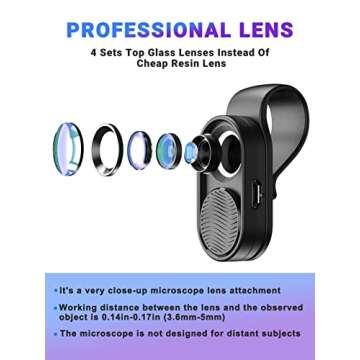APEXEL Phone Microscope Lens, Nano Zoom 100X Phone Micro Lens for for All Smartphone with LED Light, Pocket Microscope iPhone Camera Lens Attachment Portable Micro Lens for Kids Adults Trichome Coin