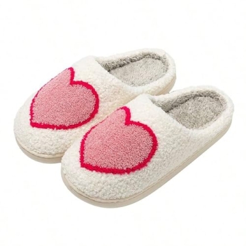 QQGB Women's Men's Cute Fuzzy Heart Slippers Memory Foam Fluffy Couple Slippers Cozy House Slippers ...