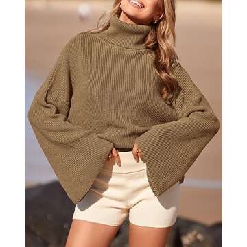 BTFBM Women's Turtleneck Pullover Sweaters 2024 Fall Winter Bell Long Sleeve Slouchy Oversized Ribbe...