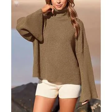 BTFBM Women's Turtleneck Pullover Sweater for Fall Winter