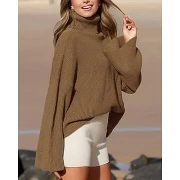 BTFBM Women's Turtleneck Pullover Sweater for Fall Winter