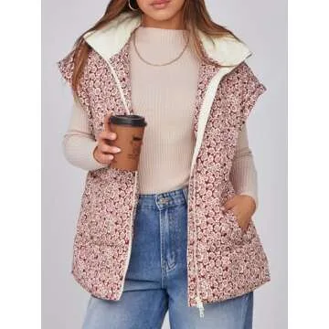 Tankaneo Floral Oversized Puffer Vest for Women