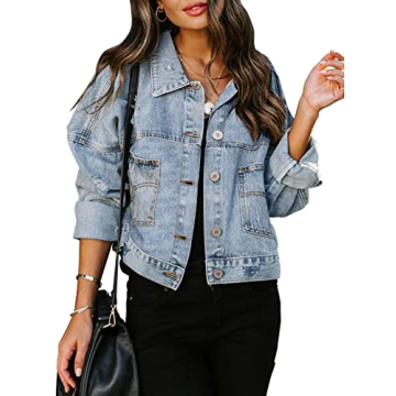 ZOLUCKY Women's Ripped Jean Jacket Vintage Washed Boyfriend Denim Jacket Long Sleeve Classic Distres...
