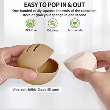 Fauxomor 2 Pcs Makeup Sponge Holder,Double-sided Breathable Silicone Beauty Blender Holder for Travel,Shatterproof Make Up Case for All Sponges Sanitary Reuse Easy to Carry,Khaki+Pink