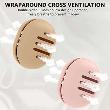 Fauxomor 2 Pcs Makeup Sponge Holder,Double-sided Breathable Silicone Beauty Blender Holder for Travel,Shatterproof Make Up Case for All Sponges Sanitary Reuse Easy to Carry,Khaki+Pink