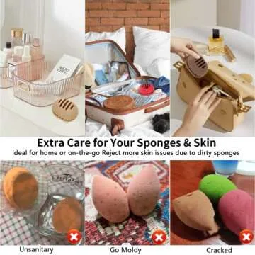 Fauxomor 2 Pcs Makeup Sponge Holder,Double-sided Breathable Silicone Beauty Blender Holder for Travel,Shatterproof Make Up Case for All Sponges Sanitary Reuse Easy to Carry,Khaki+Pink