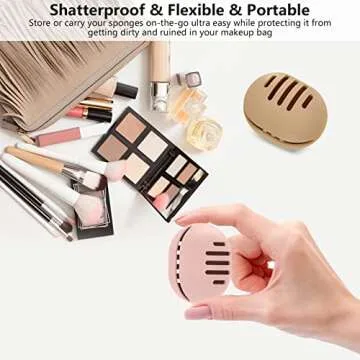 Fauxomor 2 Pcs Makeup Sponge Holder,Double-sided Breathable Silicone Beauty Blender Holder for Travel,Shatterproof Make Up Case for All Sponges Sanitary Reuse Easy to Carry,Khaki+Pink