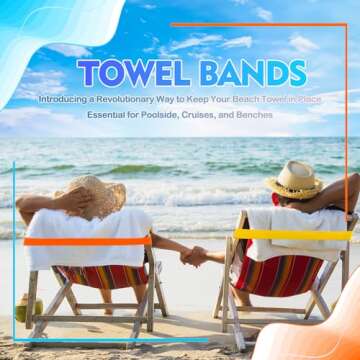 Tailoreadily 6 Pack Towel Bands, Beach Pool Cruise Chair Essentials, Keep Towel from Blowing Away, B...