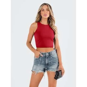 EFAN Womens Sexy Sleeveless High Neck Crop Tops Workout Cute Racerback Cropped Tank Tops Summer Clothes Teen Girls Red M