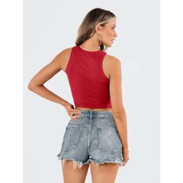 EFAN Womens Sexy Sleeveless High Neck Crop Tops Workout Cute Racerback Cropped Tank Tops Summer Clothes Teen Girls Red M
