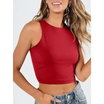 EFAN Womens Sexy Sleeveless High Neck Crop Tops Workout Cute Racerback Cropped Tank Tops Summer Clothes Teen Girls Red M
