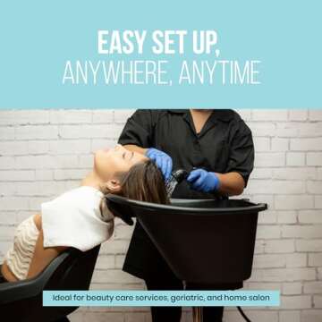 Dompel Portable shampoo Bowl for Handicap & Disabled, Seniors, Hairstylist and home services, wash unit Bowl with Chrome Steel Structure, Durable & Convenient 22 L